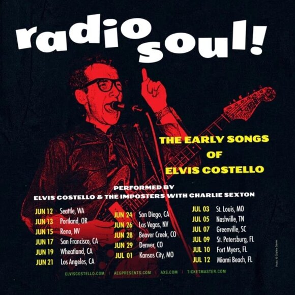 Elvis Costello 2025 Radio Soul Tour T-Shirt Retro Concert Tee Unisex Rock Music - Picture 2 of 5